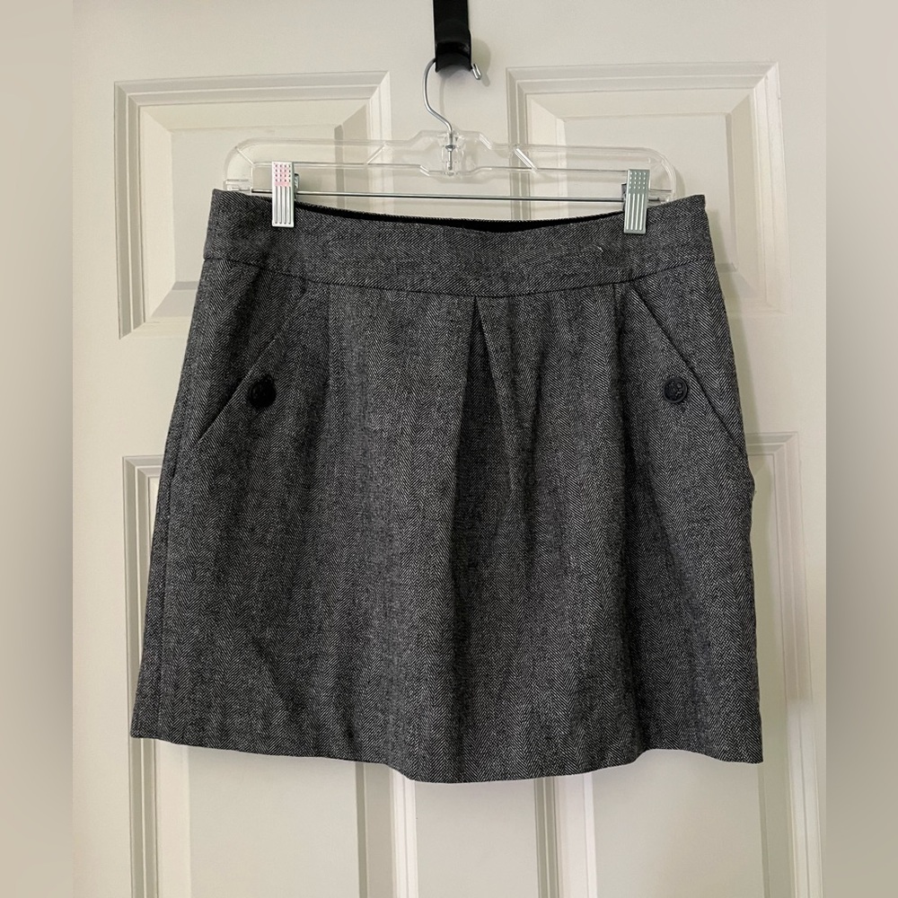 Banana Republic Black/Gray Herringbone Short Skirt lined wool blend pockets  6